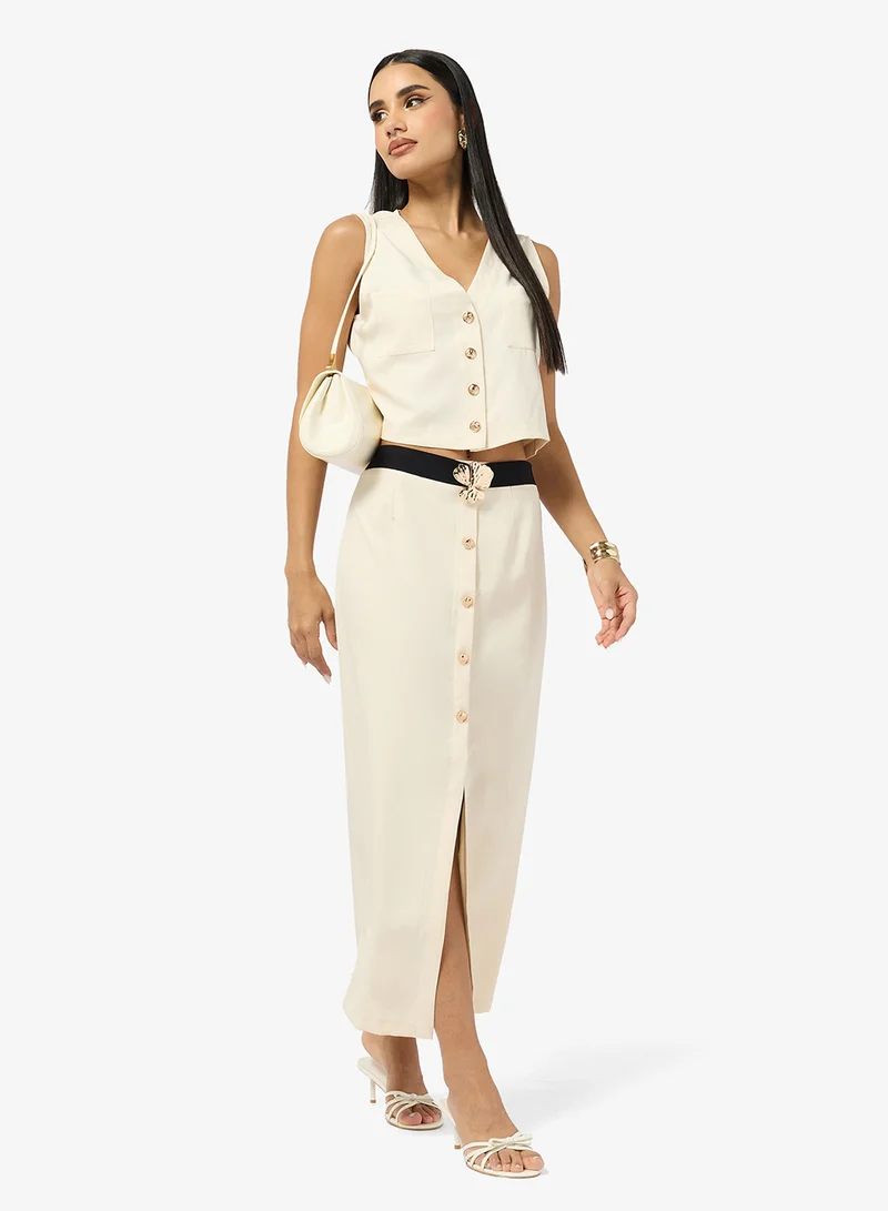 Ginger  Button Up Vest and A Line Skirt Coord Set for Women | Best Price UAE